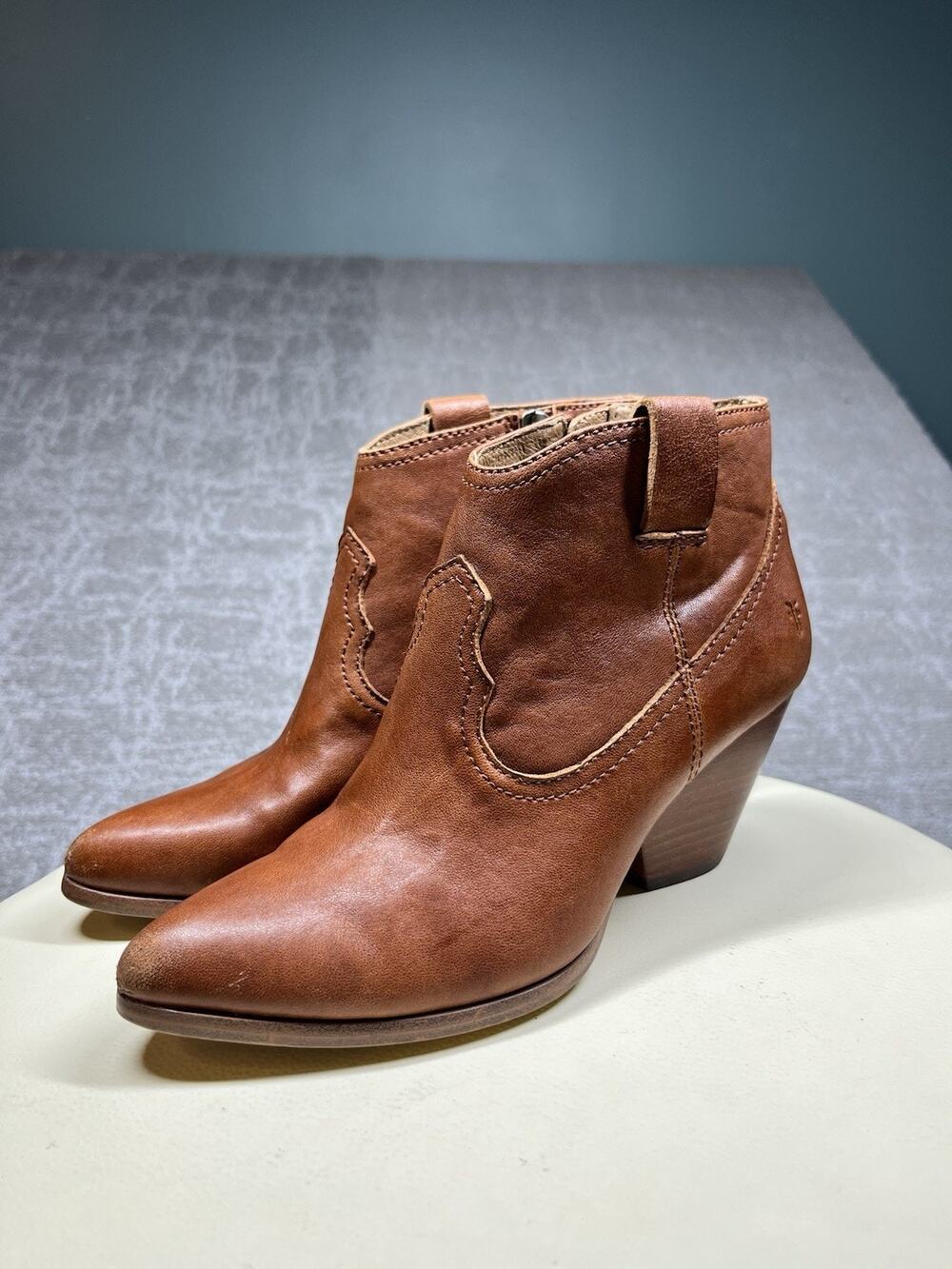 Frye Reina Cognac Leather Ankle Bootie 3479257 COG Women US 5.5
